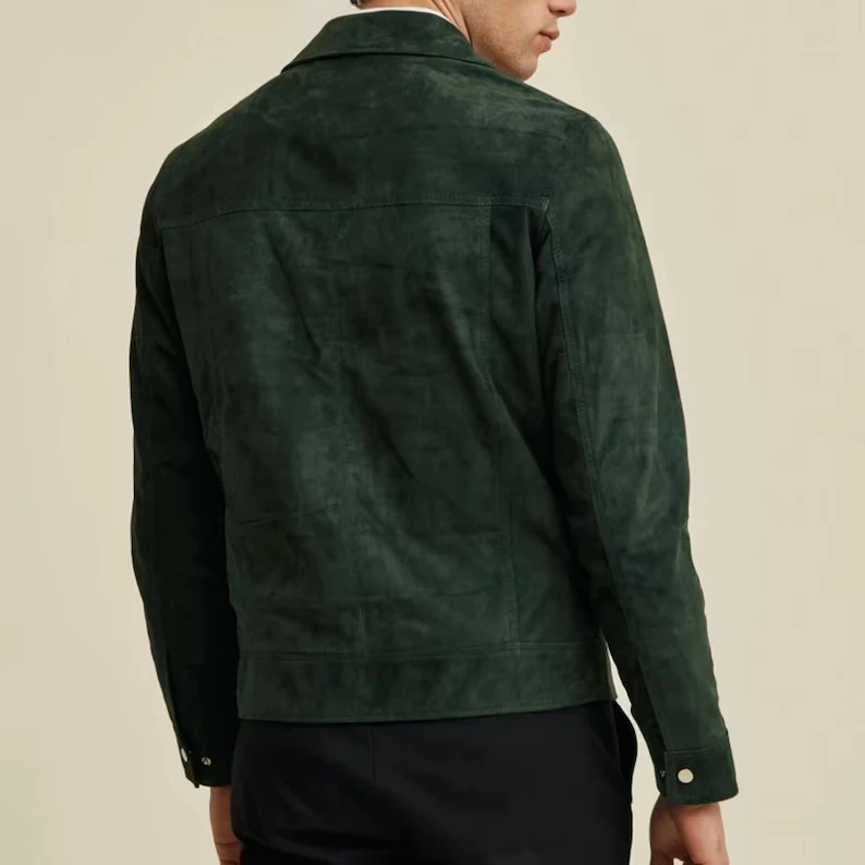 Handcrafted Green Suede Leather Jacket for Men — image 2