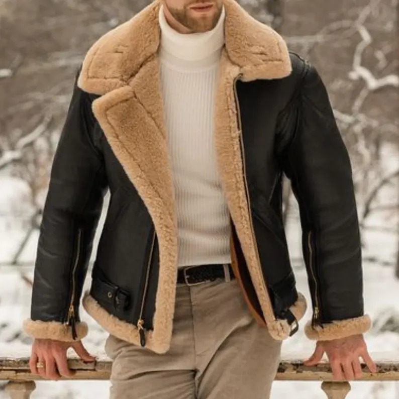 B3 RAF Black Men’s Shearling Bomber Leather Jacket